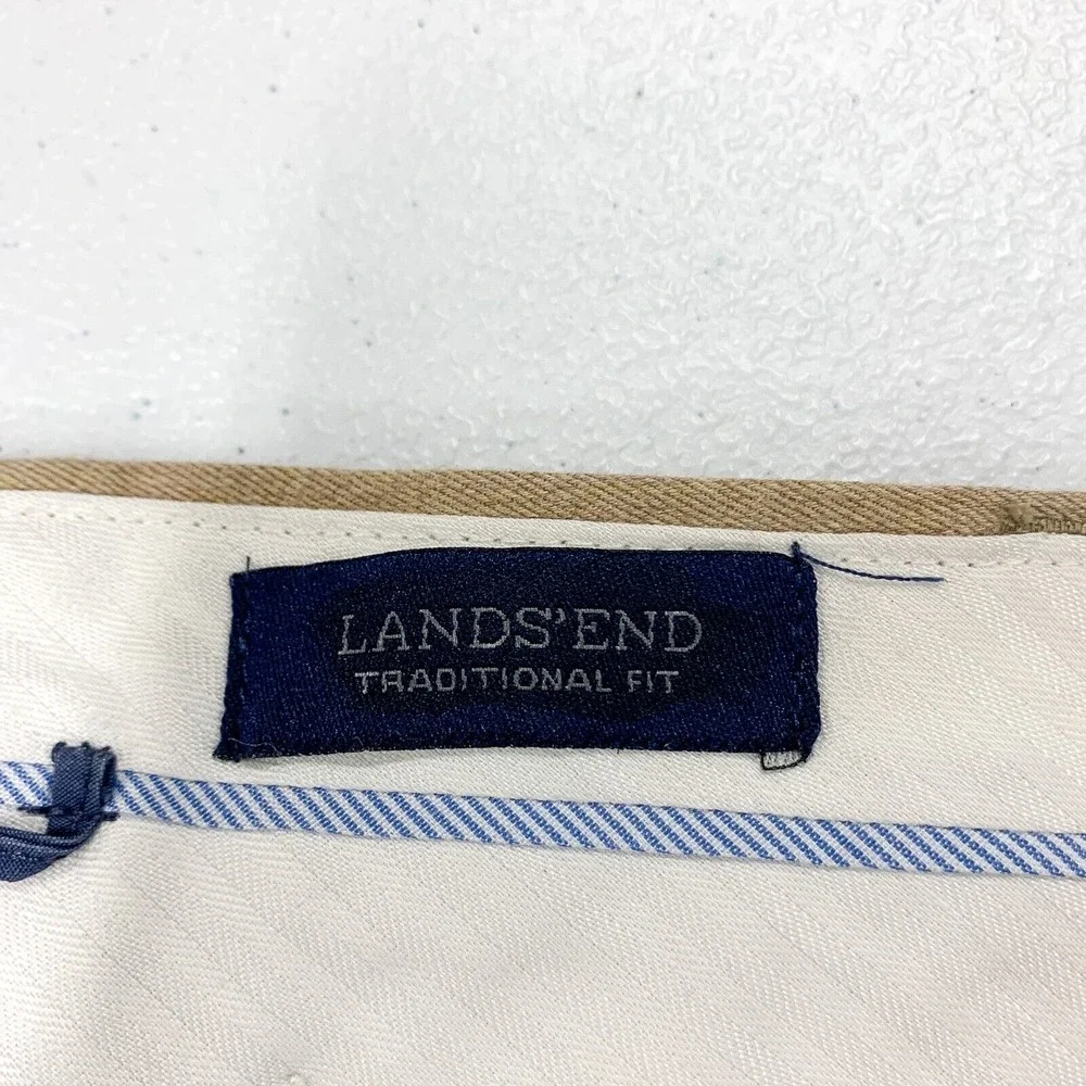 Lands End Pants Mens 34 Tan Traditional‎ Fit Straight Chino Business Casual Work